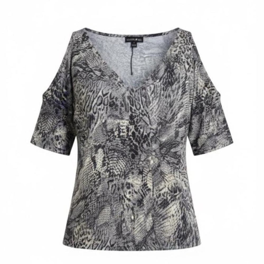 Fashion Bug V-Neck Cold Shoulder Blouse - Black and Gray Shimmer
